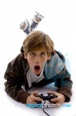 Boy Playing Videogame Stock Photo