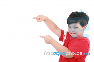 Boy Points At Something Stock Photo