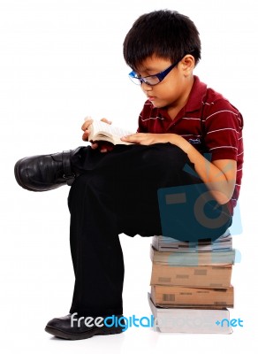 Boy Reading Book Stock Photo