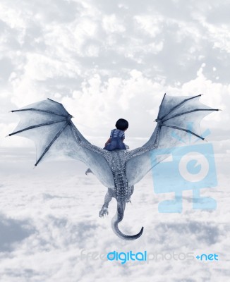 Boy Riding The Dragon,3d Illustration Stock Image