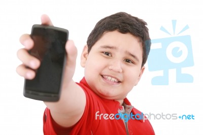 Boy Showing His New Cell Phone Stock Photo