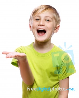 Boy Showing Something Stock Photo