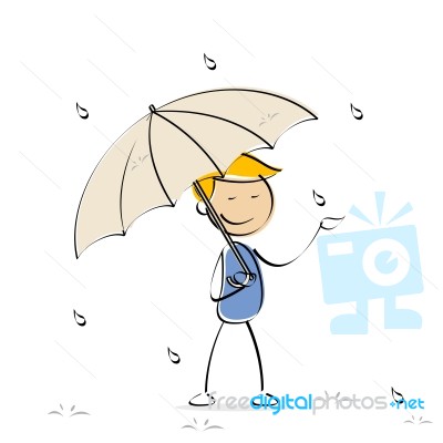  Boy Walking In Rainy Day Stock Image