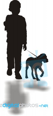 Boy Walking With Dog Stock Image