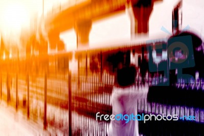 Boy Was Standing At The Station Stock Photo