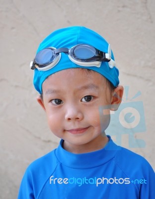 Boy With Swimming Accessories Stock Photo