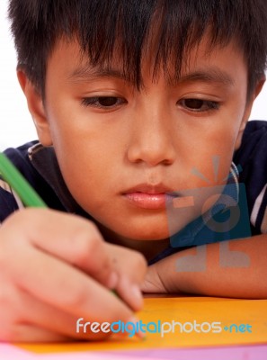 Boy Writing Stock Photo