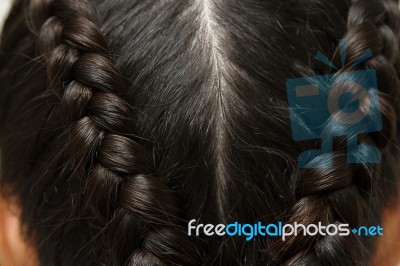 Braid Hairstyle. Black Long Hair Close Up Stock Photo