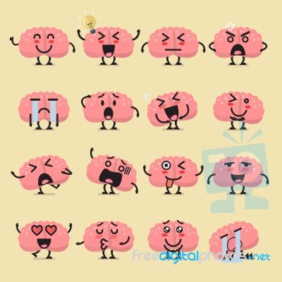 Brain Character Emoji Set Stock Image