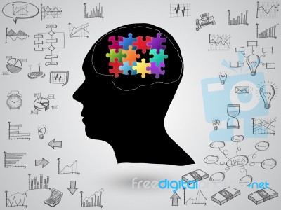 Brain Concept With Creative Doodle Graph And Chart Stock Image