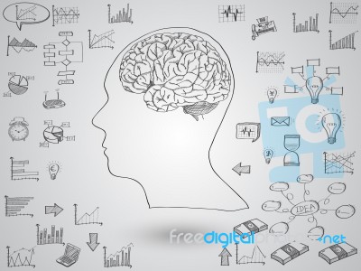 Brain Concept With Creative Doodle Graph And Chart Stock Image