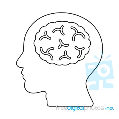 Brain Human Head Idea Thin Line Flat Design Icon  Illustra Stock Image