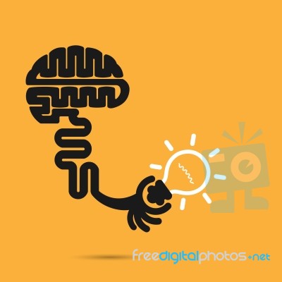 Brain Icon And Light Bulb Symbol Stock Image