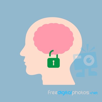 Brain Lock In Human Head Stock Image