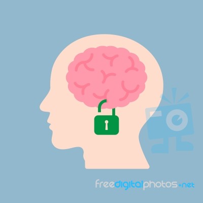 Brain Lock In Human Head Stock Image