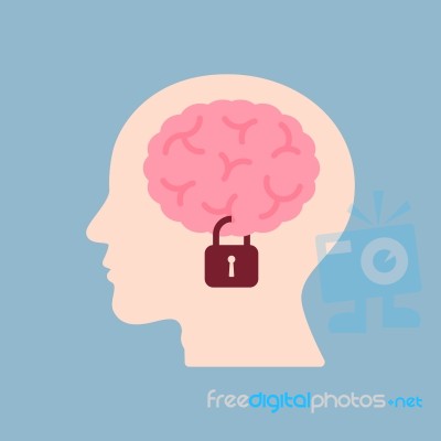 Brain Lock In Human Head Stock Image