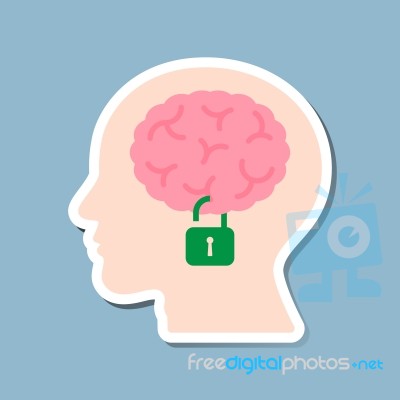 Brain Lock In Human Head Stock Image