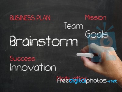 Brainstorm On Chalkboard Shows Creative Ideas And Inspiration Stock Image