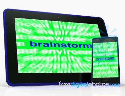 Brainstorm Tablet Means Thinking Creatively Problem Solving And Stock Image