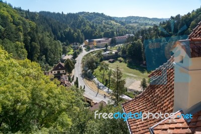 Bran, Transylvania/romania - September 20 : View Of Bran From Dr… Stock Photo