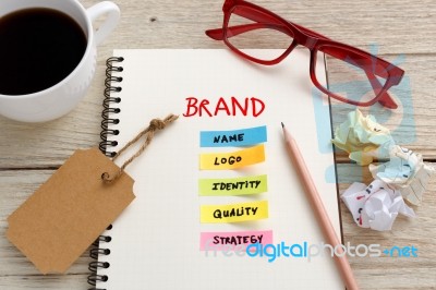 Brand Marketing Concept With Work Desk Stock Photo