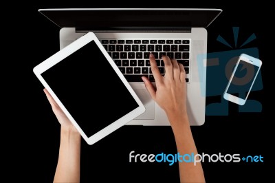 Brand New Laptop, Tablet And Cellphone Stock Photo