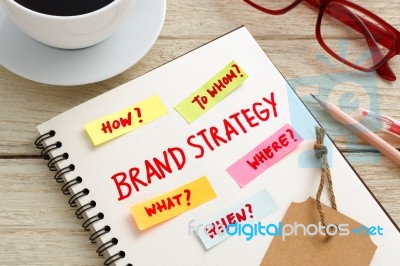 Brand Strategy Marketing Concept With Work Table Stock Photo