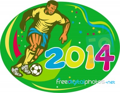 Brasil 2014 Soccer Football Player Run Retro Stock Image