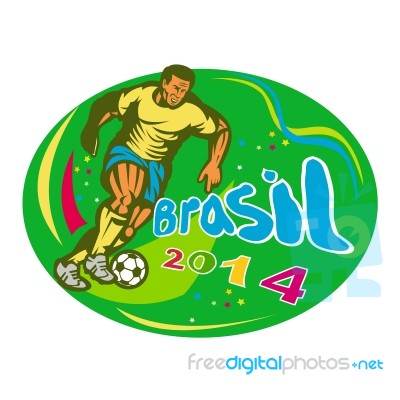 Brasil 2014 Soccer Football Player Run Retro Stock Image