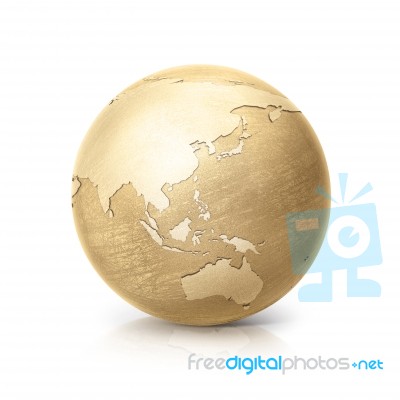 Brass Globe 3d Illustration Asia And Australia Map Stock Photo