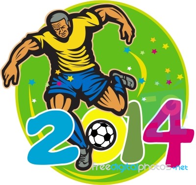 Brazil 2014 Football Player Kick Retro Stock Image