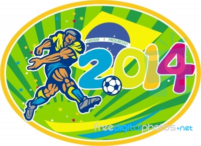 Brazil 2014 Soccer Football Player Kicking Ball Stock Image