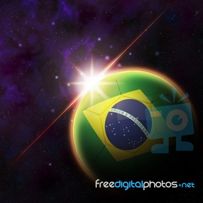 Brazil Flag On 3d Football With Rising Sun Stock Image