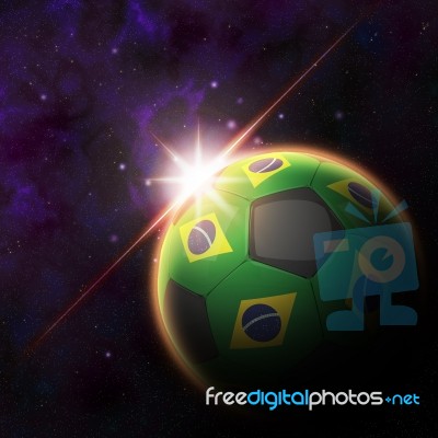 Brazil Flag On 3d Football With Rising Sun Stock Image