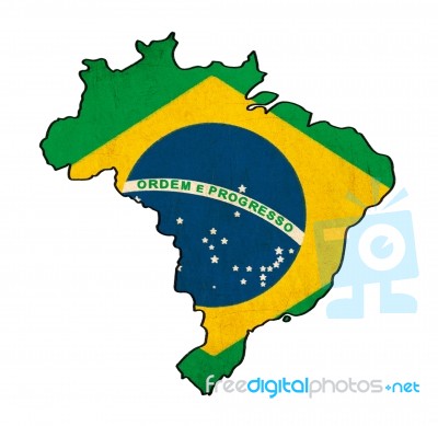 Brazil Map On Brazil Flag Drawing ,grunge And Retro Flag Series Stock Image