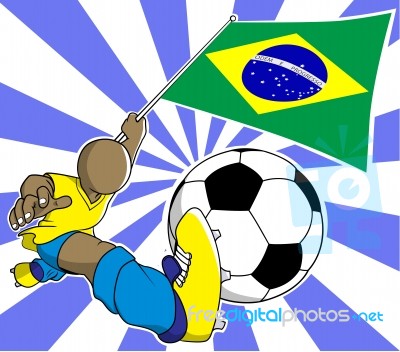 Brazil Soccer Player  Cartoon Stock Image