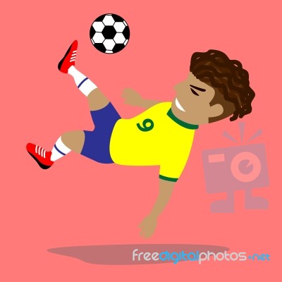 Brazilian Soccer Player Take A Jump Kick The Ball Stock Image