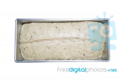 Bread Dough In Loaf Tin Stock Photo