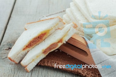 Bread Ham On Wooden Stock Photo