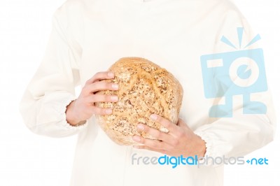 Bread In A Hands Of A Backer Stock Photo