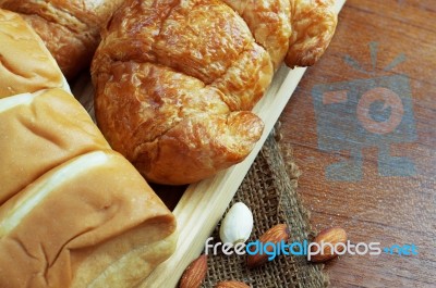 Bread On Wooden Stock Photo