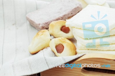 Breads On Tablecloth Stock Photo