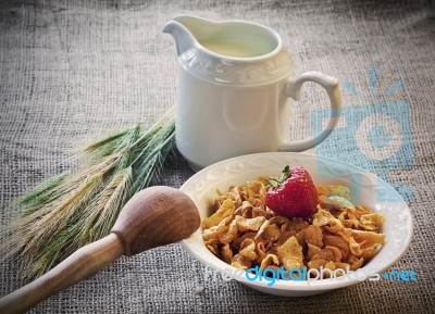 Breakfast Meal With Cornflakes Stock Photo