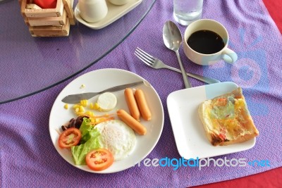 Breakfast Set  On Table Stock Photo