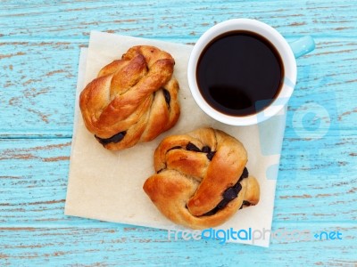 Breakfast With Bread Roll And Coffee Stock Photo