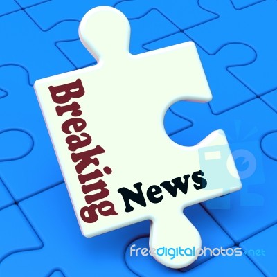 Breaking News Puzzle Shows Newsflash Broadcast Or Newscast Stock Image