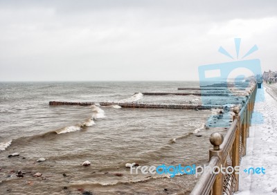 Breakwater Covered By Ice Stock Photo