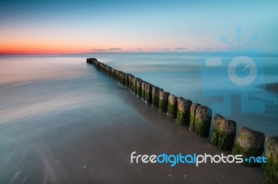 Breakwater Sunset Stock Photo