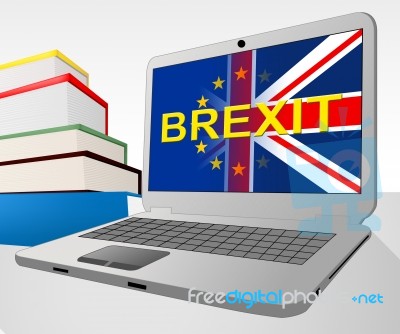 Brexit Laptop Shows Britain Remain Europe And Decision Stock Image