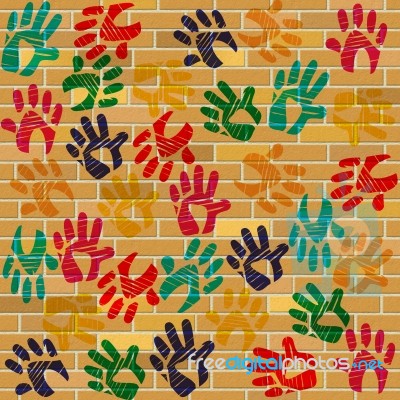 Brick Wall Indicates Multicolored Painted And Design Stock Image